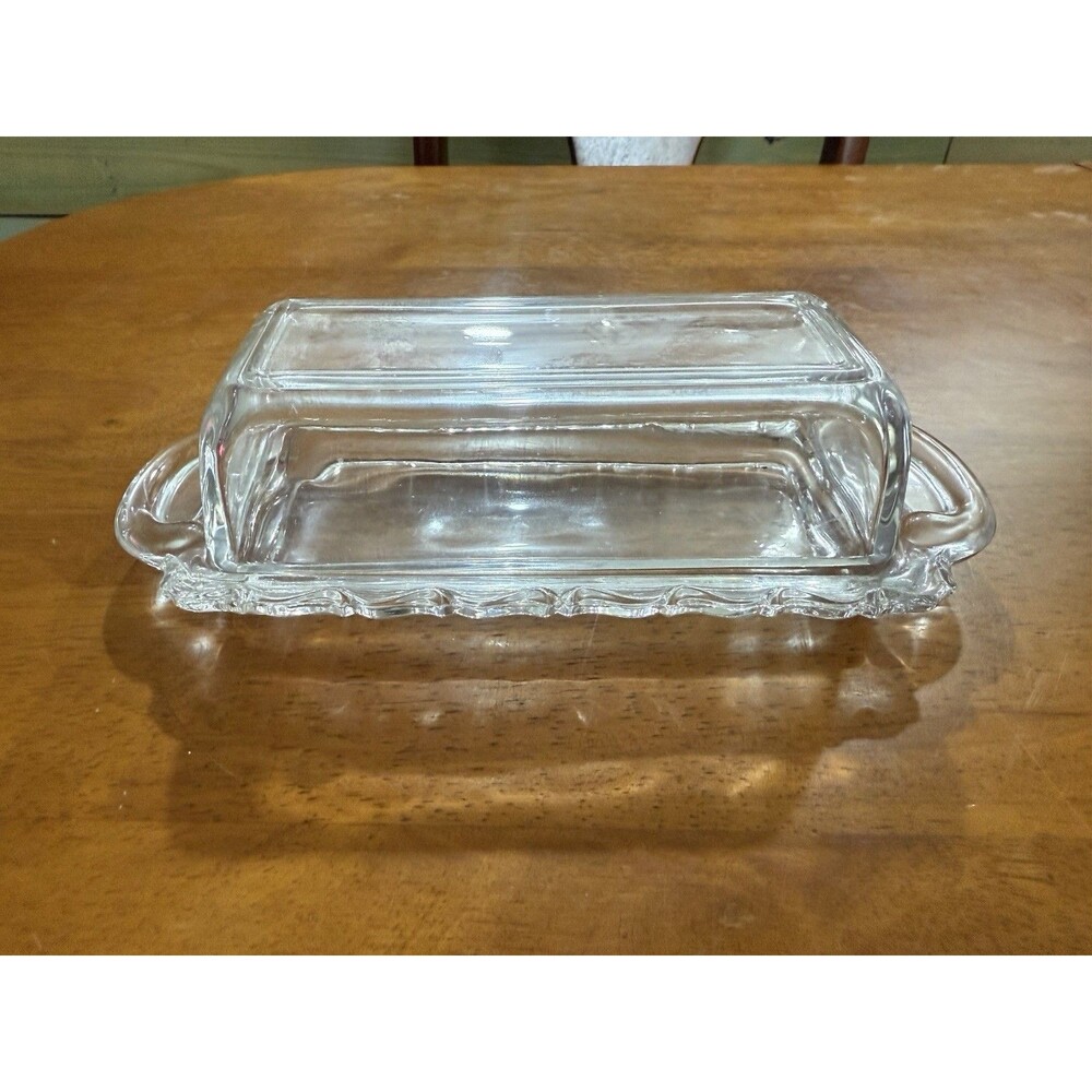 VTG Fostoria Century 1/4 Lb Covered Butter Dish Etched Roses Scalloped Edge USA